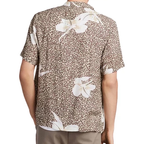 AllSaints Brown Leopard Print Kuhi Shirt with White Floral Design Size Small - Picture 2 of 10
